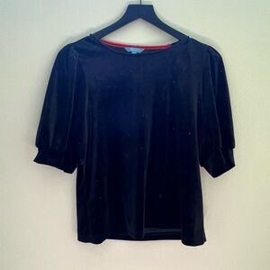 Elegant Draper James RSVP Black Velvet Puff Sleeve Shirt, Size S